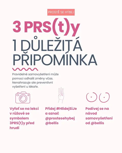 3 PRS(t)y, 1 důležitá připomínka – pravidelné samovyšetření prsu, #HlidejSiJe, ve studiu Prostě se hýbej, Opava.